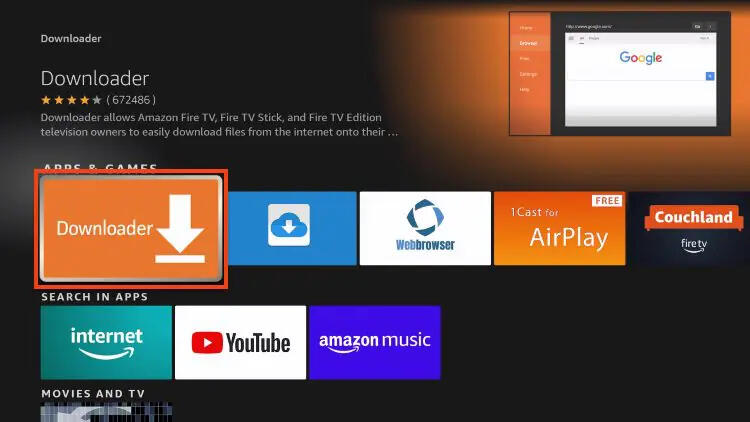 Downloader App auswählen Downloader App im Fire TV Store für IPTV Setup auswählen